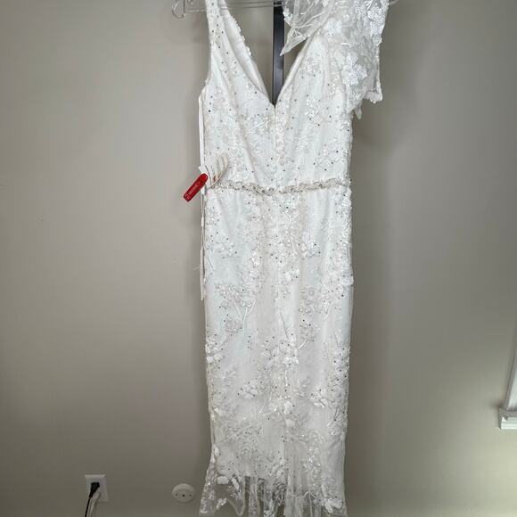 Mac Duggal 79337 MIDI Dress-size‎ 4-white floral high embellished rosette v neck - Picture 6 of 10